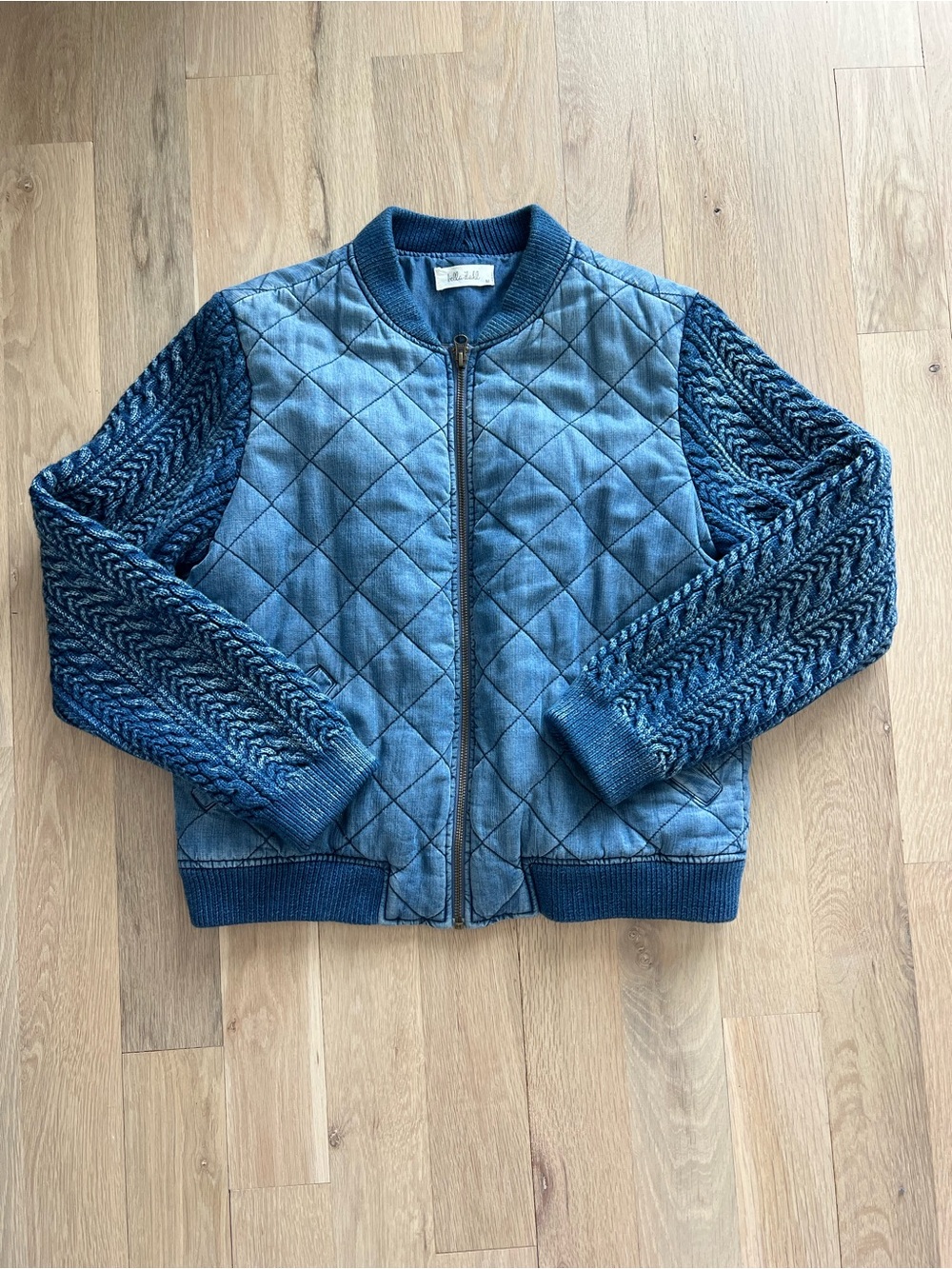 Bella Dahl Quilted Denim-Look Bomber Jacket in Blue